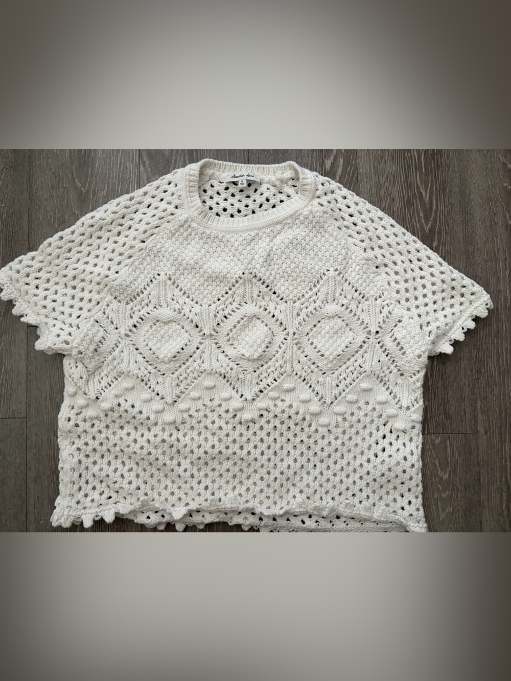 Another Love Cream Crochet Cable-Knit Short Sleeve Sweater